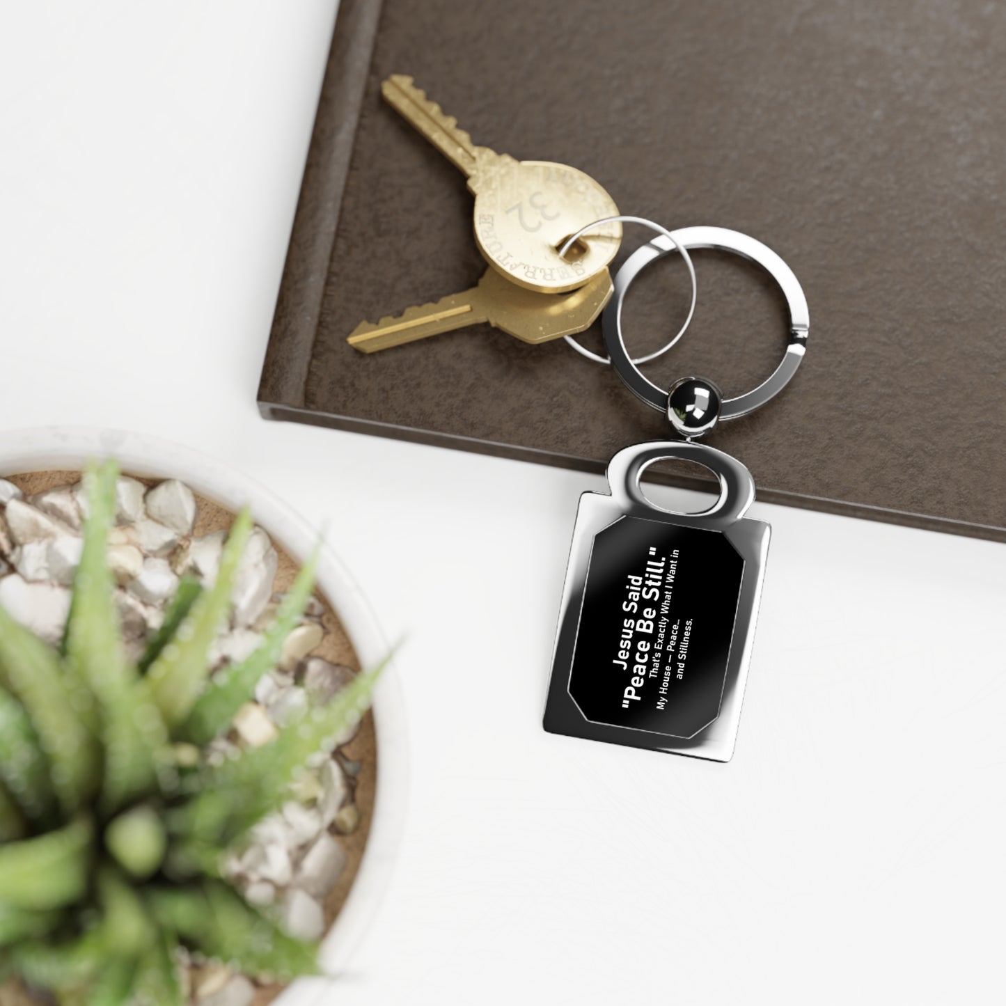 Inspirational Peace Be Still Rectangle Keyring