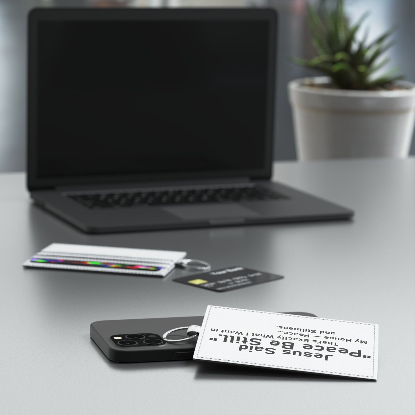 Inspirational Saffiano Leather Card Holder with Quote